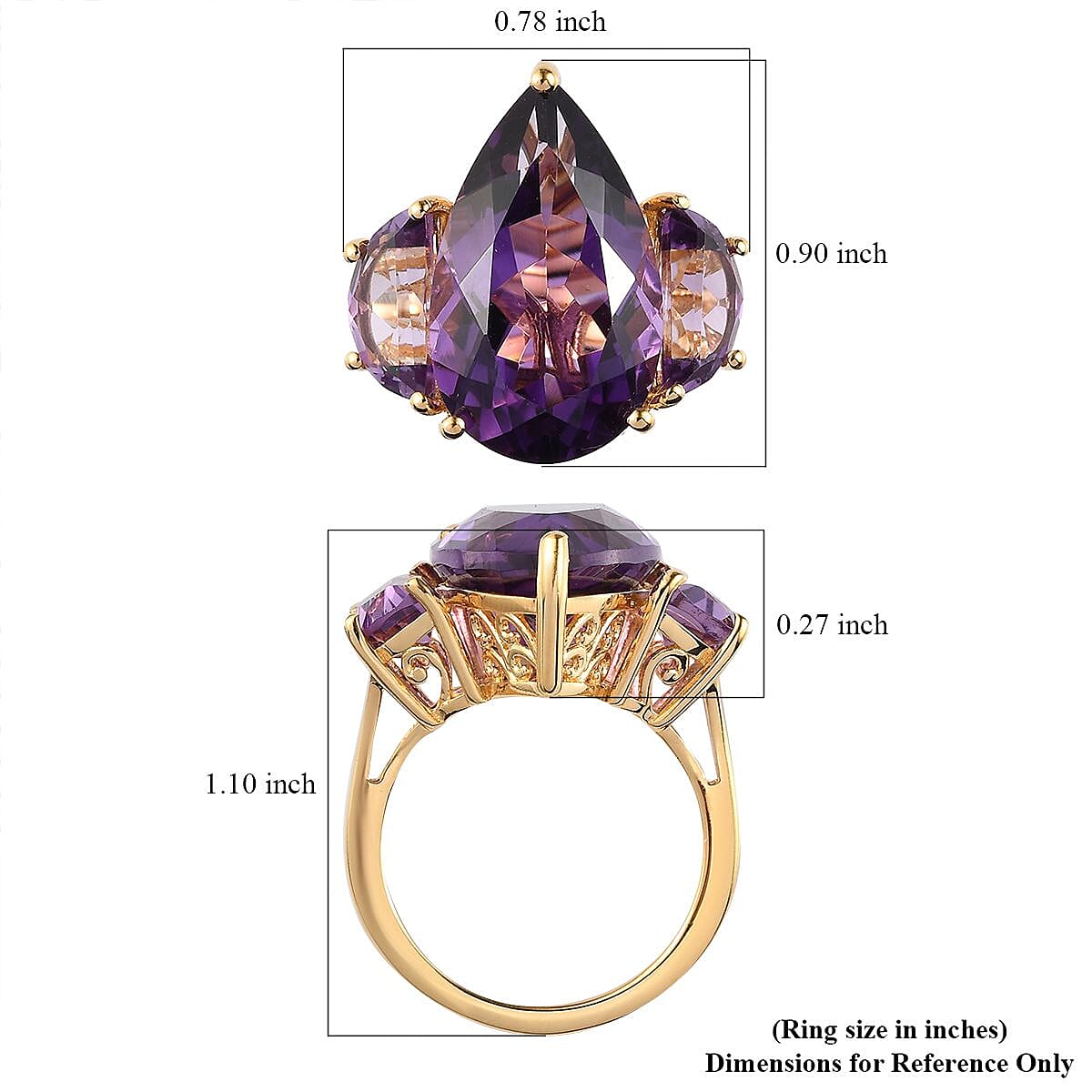 Amethyst 3 Stone Ring in Vermeil Yellow Gold Over Sterling Silver (Size 10.0) 12.85 ctw