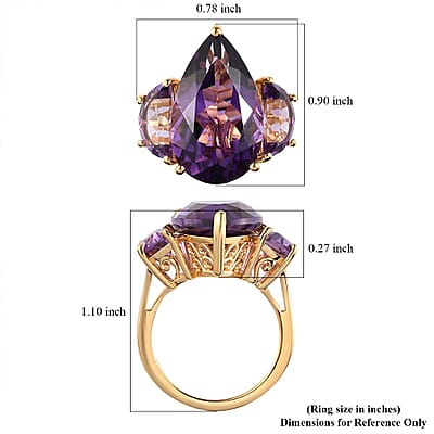 Amethyst 3 Stone Ring in Vermeil Yellow Gold Over Sterling Silver (Size 10.0) 12.85 ctw
