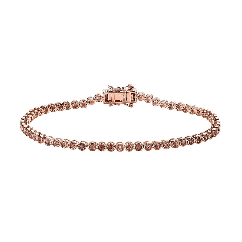 Uncut Natural Pink Diamond 0.50 ctw Tennis Bracelet, Pink Diamond Bracelet, Vermeil Rose Gold Over Sterling Silver Bracelet (8.00 In)