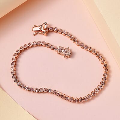 Uncut Natural Pink Diamond 0.50 ctw Tennis Bracelet, Pink Diamond Bracelet, Vermeil Rose Gold Over Sterling Silver Bracelet (8.00 In)