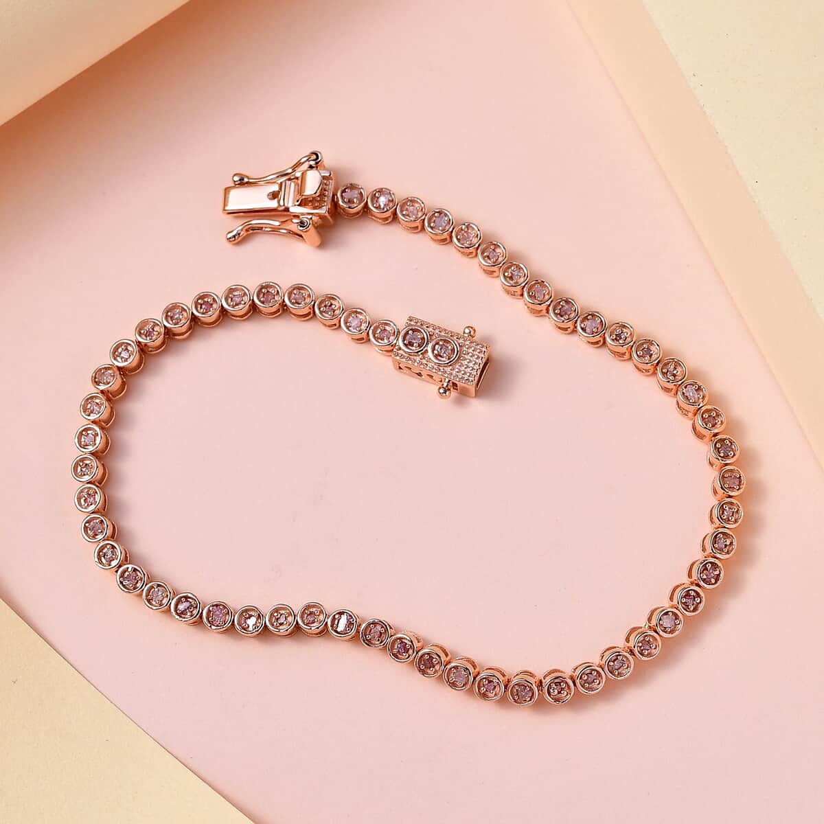 Uncut Natural Pink Diamond Tennis Bracelet, Pink Diamond Bracelet, Vermeil Rose Gold Over Sterling Silver Bracelet (8.00 In) 0.50 ctw image number 1