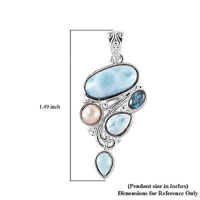 Artisan Crafted Larimar and Multi Gemstone Fancy Pendant without Chain in Sterling Silver 5.25 ctw
