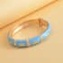 White Austrian Crystal and Turquoise Blue Color Enameled Bangle Bracelet (7.25 In) in Goldtone image number 1