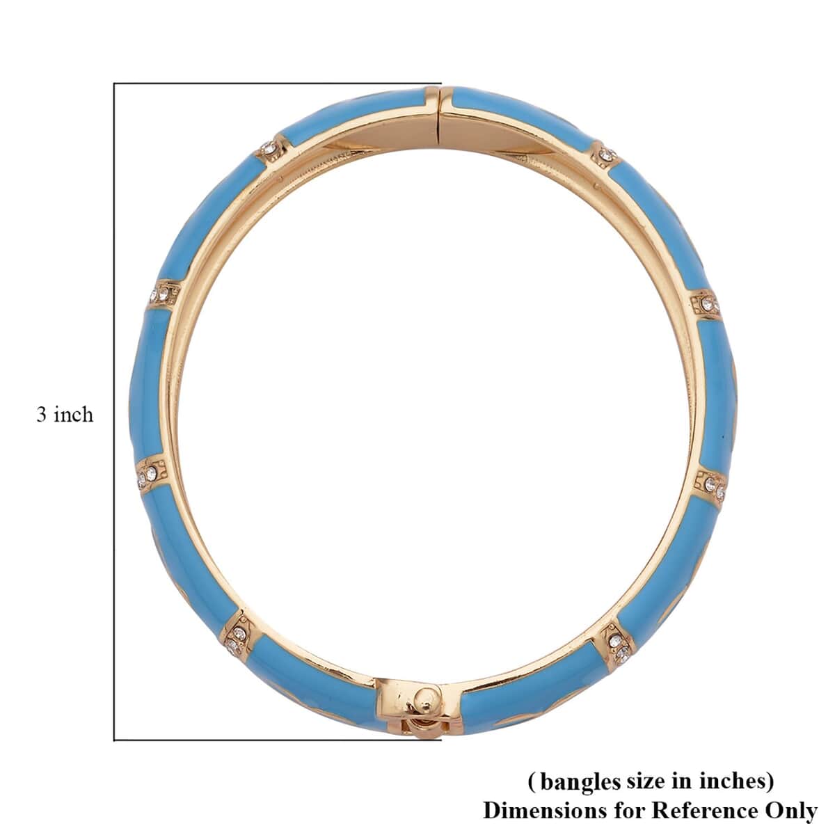 White Austrian Crystal, Turquoise Blue Color Enameled Bangle Bracelet (7.25 In) in Goldtone image number 4