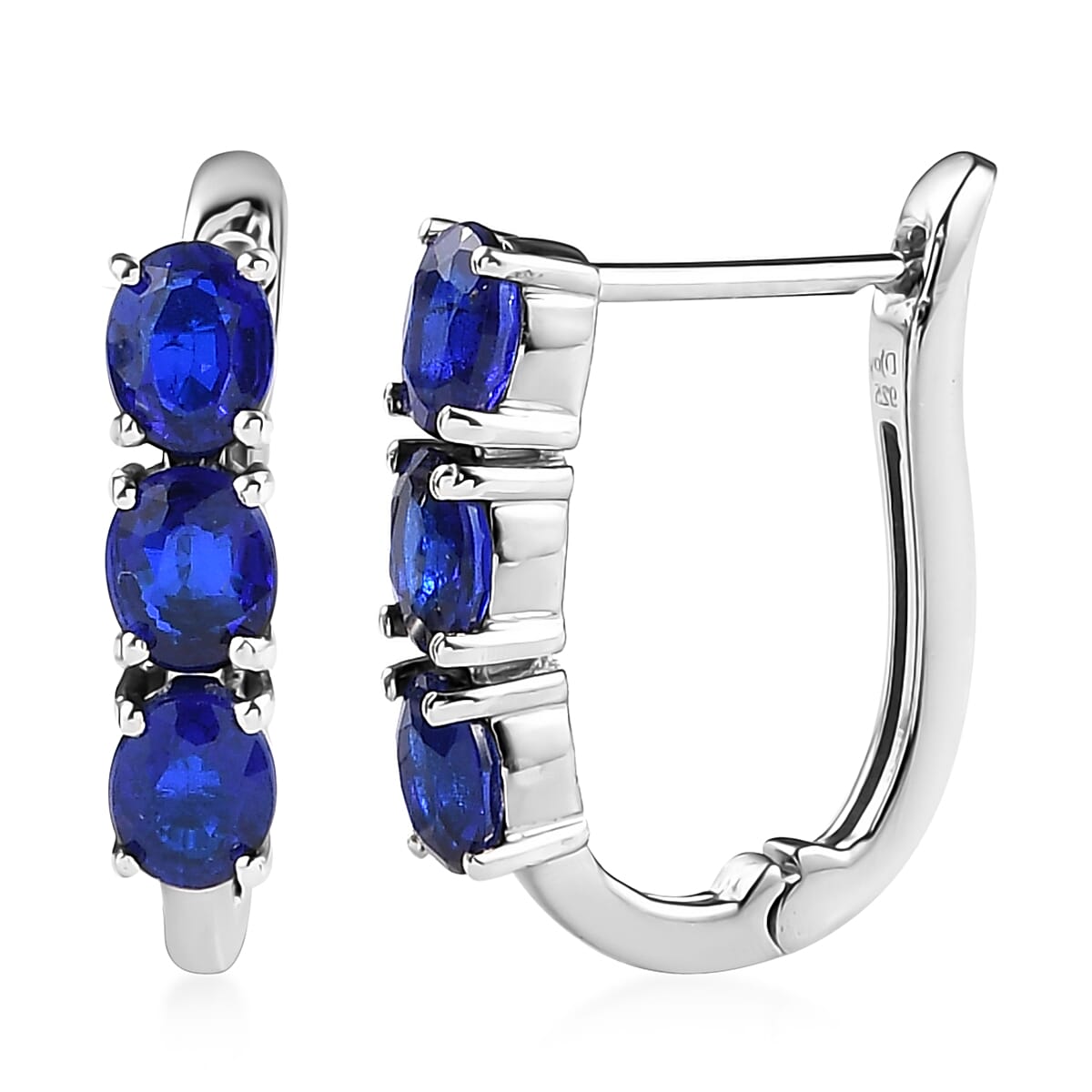 Tanzanian Blue Spinel (DF) 2.30 ctw Huggie Hoop Earrings in Platinum Over Sterling Silver image number 0