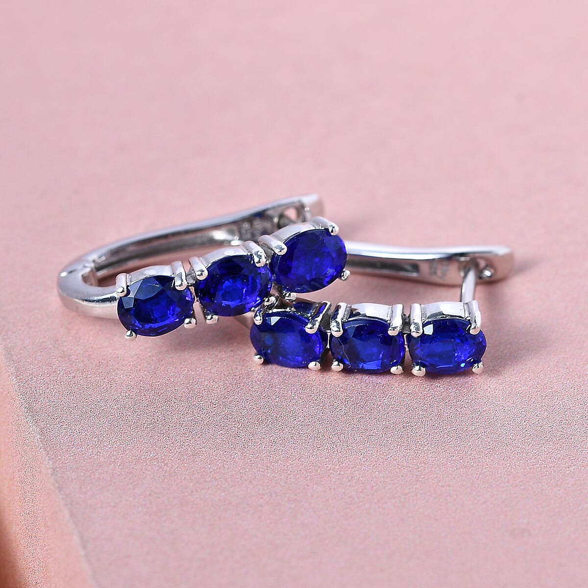 Tanzanian Blue Spinel (DF) 2.30 ctw Huggie Hoop Earrings in Platinum Over Sterling Silver image number 1