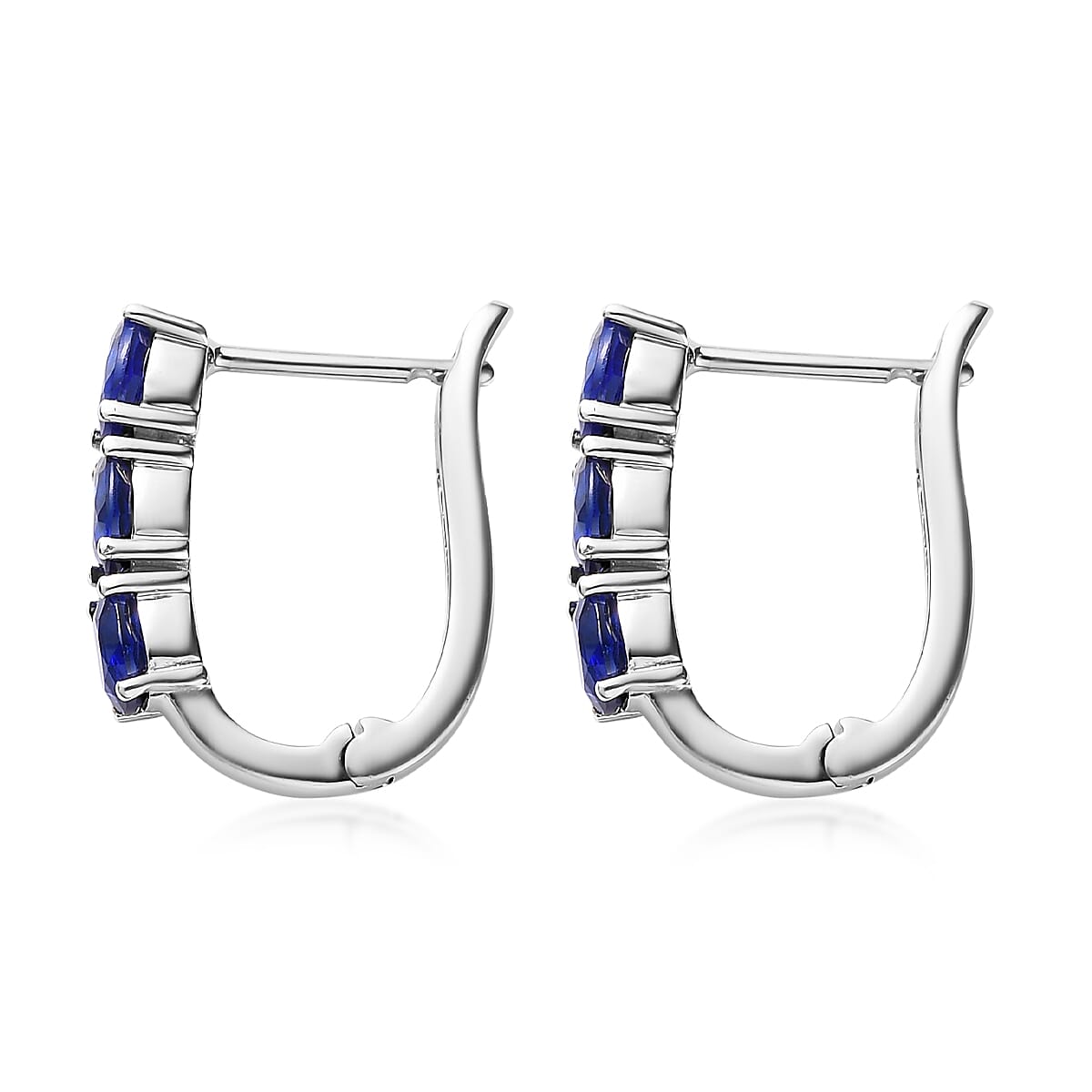 Tanzanian Blue Spinel (DF) 2.30 ctw Huggie Hoop Earrings in Platinum Over Sterling Silver image number 3