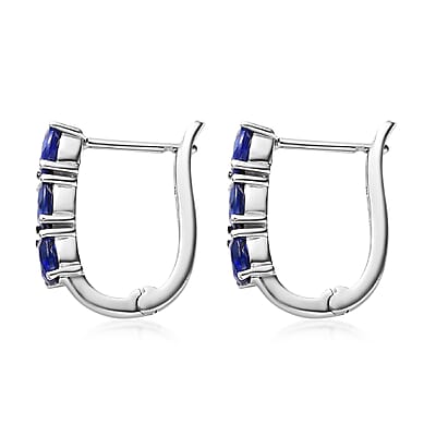Tanzanian Blue Spinel (DF) 2.30 ctw Huggie Hoop Earrings in Platinum Over Sterling Silver