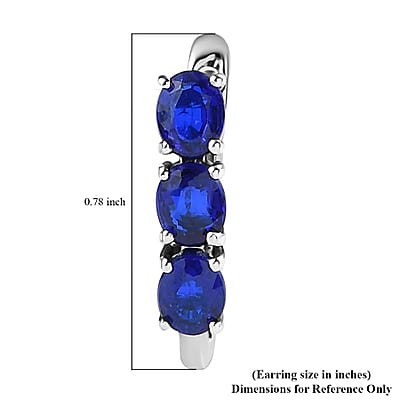 Tanzanian Blue Spinel (DF) 2.30 ctw Huggie Hoop Earrings in Platinum Over Sterling Silver