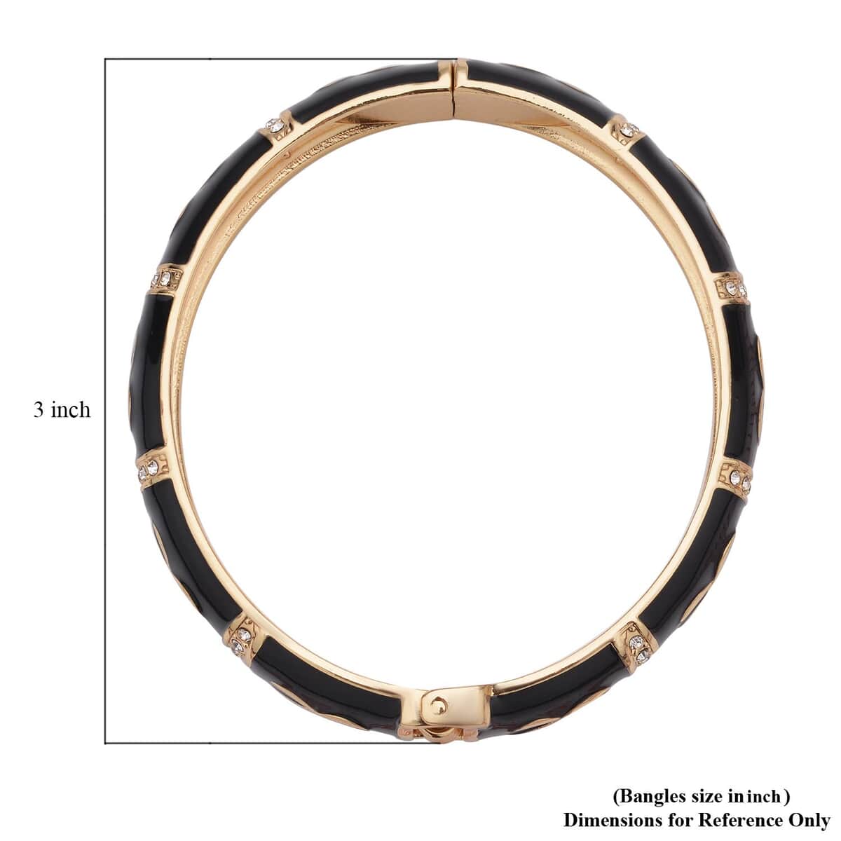 White Austrian Crystal and Black Enameled Bangle Bracelet in (7.25 In) Goldtone image number 4