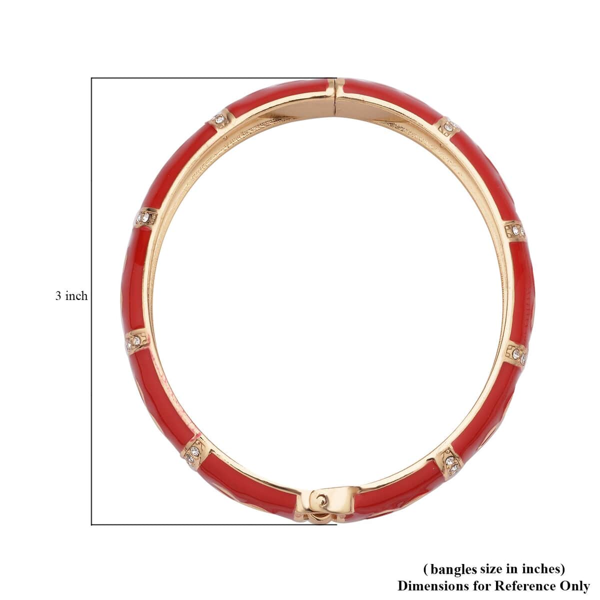 White Austrian Crystal and Red Enameled Bangle Bracelet (7.25 In) in Goldtone image number 4