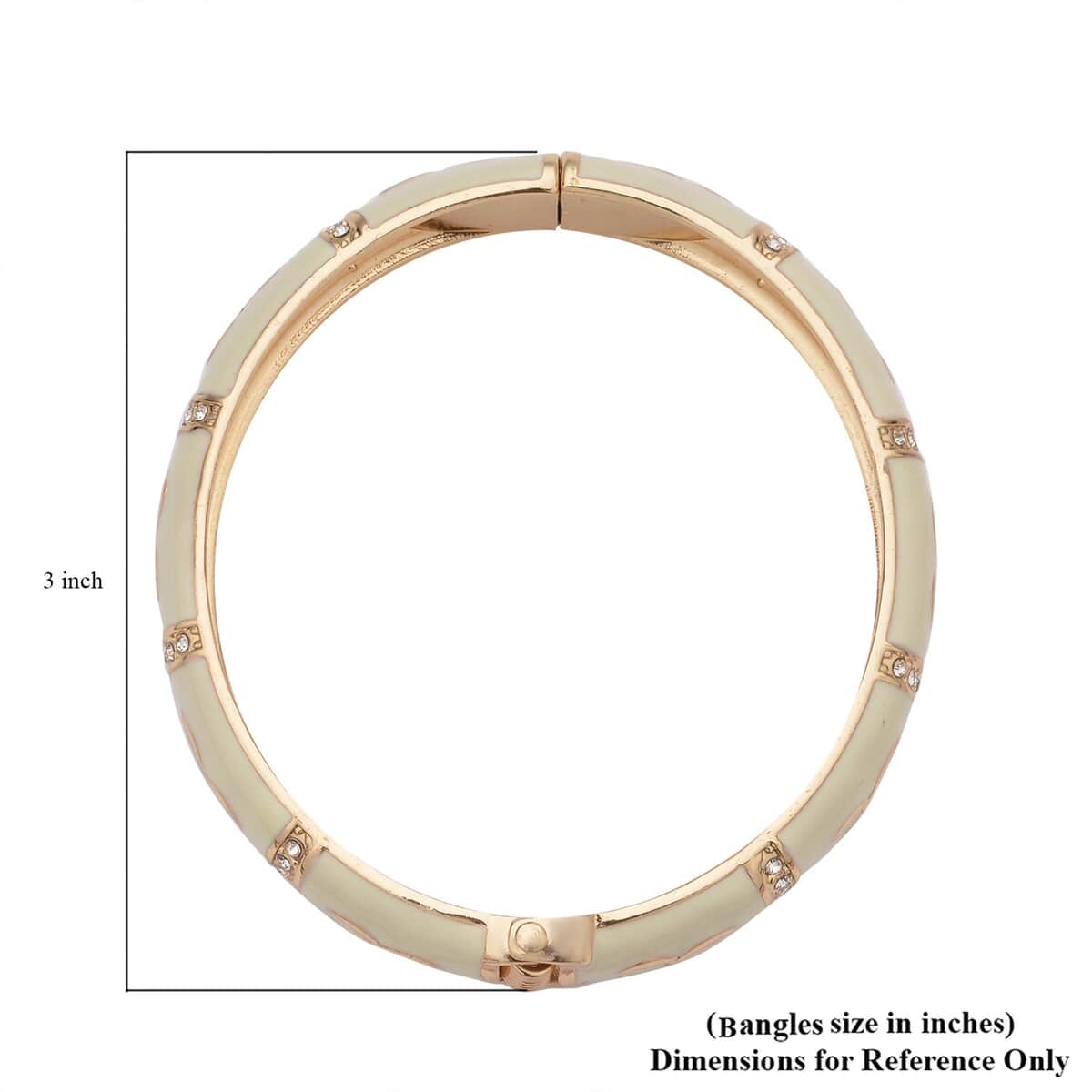 White Austrian Crystal and Cream Enameled Bangle Bracelet (7.25 In) in Goldtone image number 4