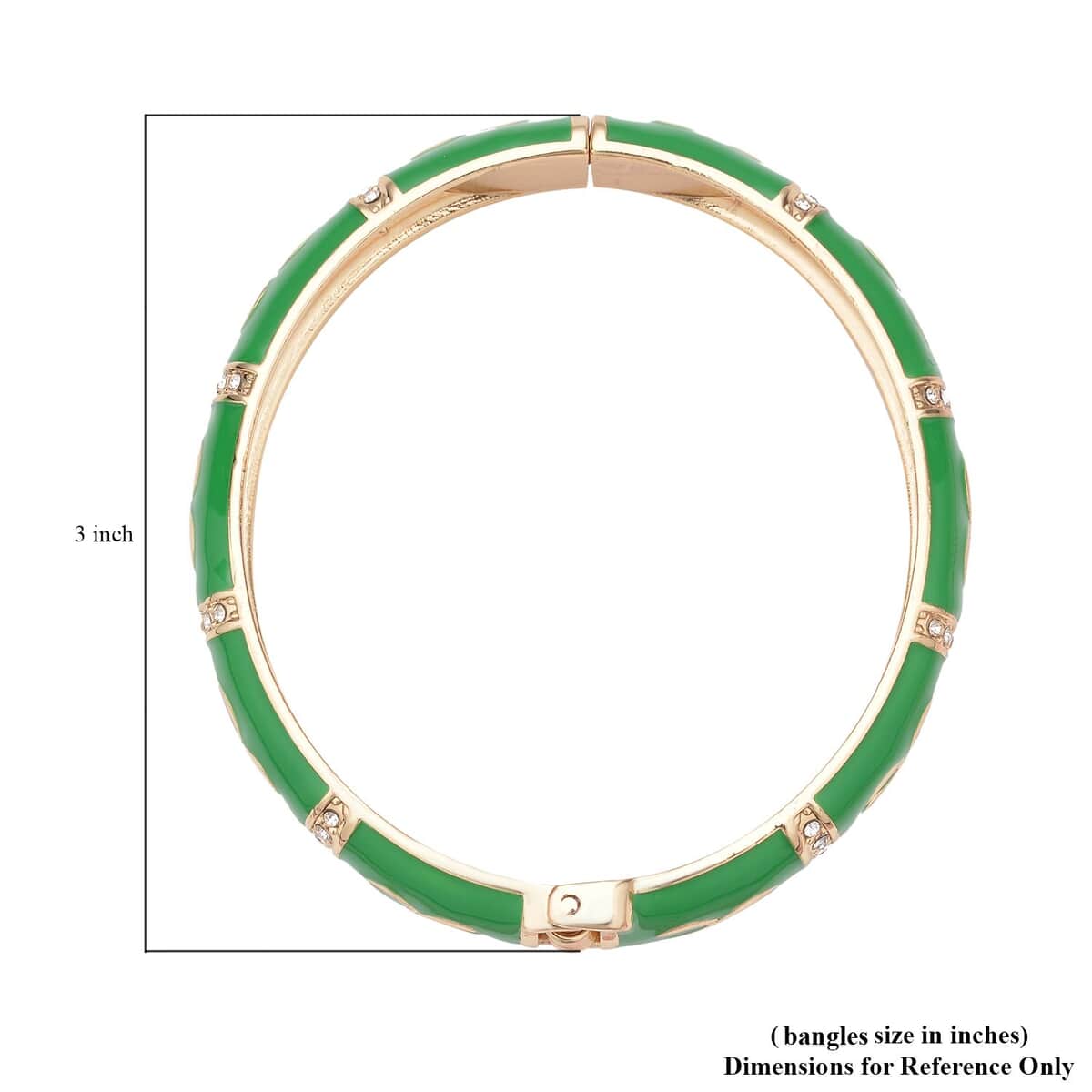 White Austrian Crystal and Green Enameled Bangle Bracelet (7.25 in) in Goldtone image number 4