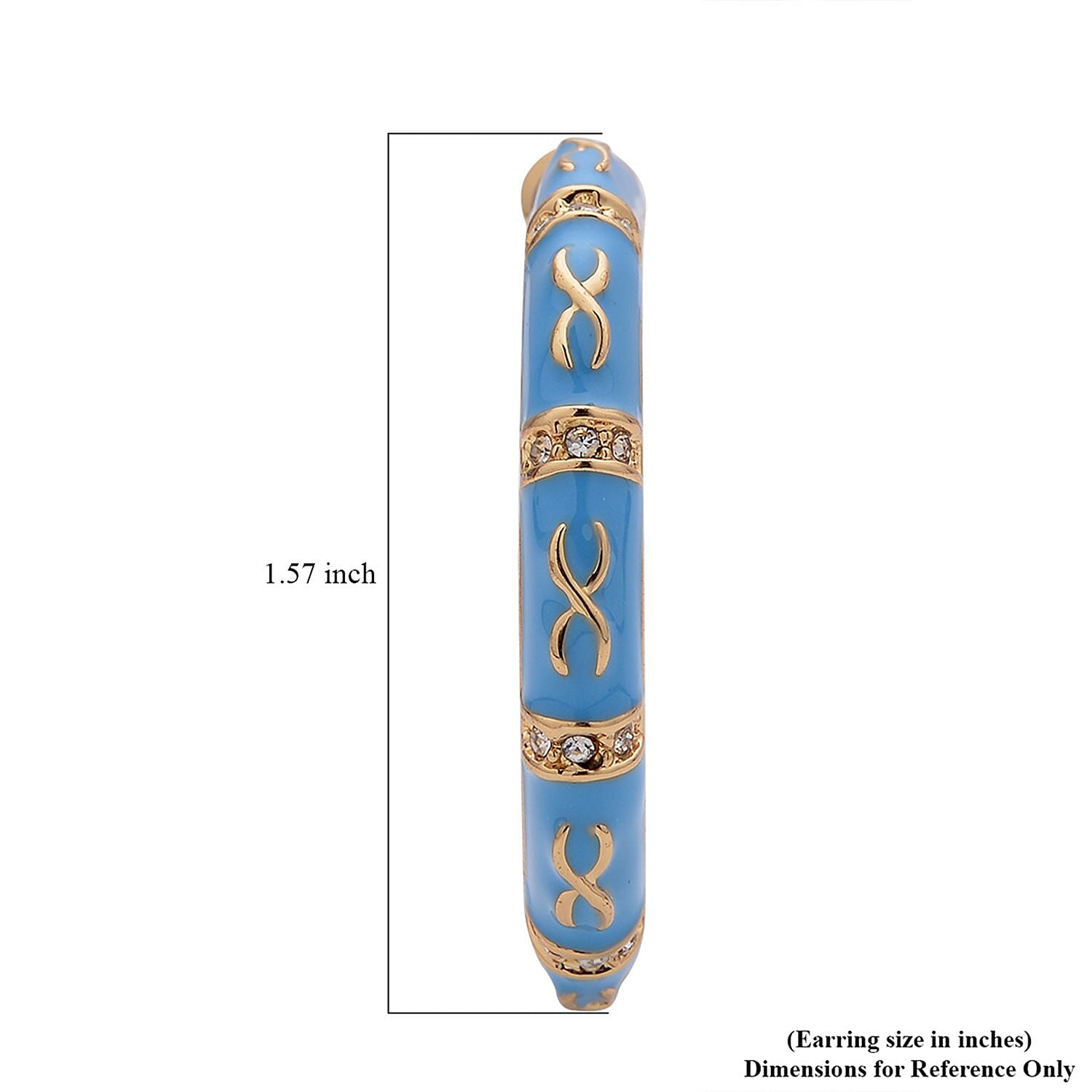 White Austrian Crystal and Turquoise Blue Color Enameled Hoop Earrings in Goldtone