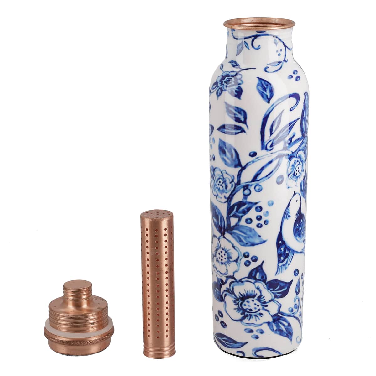 Homesmart Bird and Floral Printed Solid Copper Bottle with Shungite and Copper Infuser 33.81 oz image number 3