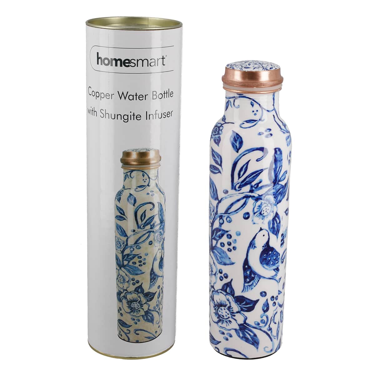 Homesmart Bird and Floral Printed Solid Copper Bottle with Shungite and Copper Infuser 33.81 oz image number 6