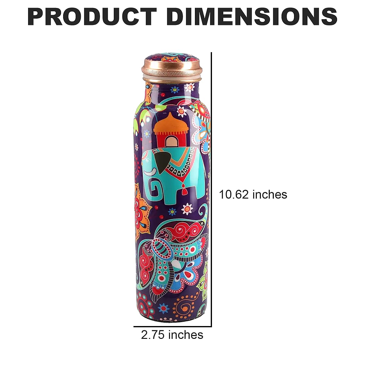 Homesmart Elephant Printed Solid Copper Bottle with Shungite and Copper Infuser 33.81 oz image number 5