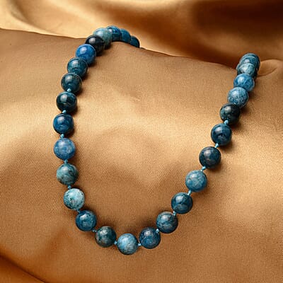 Madagascar Paraiba Apatite 9-11mm Beaded Necklace 18 Inches in Rhodium Over Sterling Silver 368.50 ctw
