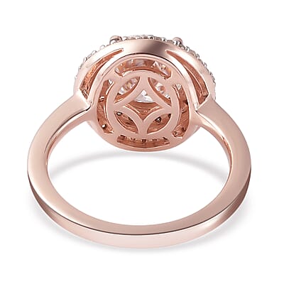 120 Facets Moissanite, Natural Champagne and White Diamond Double Halo Ring in Vermeil Rose Gold Over Sterling Silver (Size 10.0) 2.15 ctw