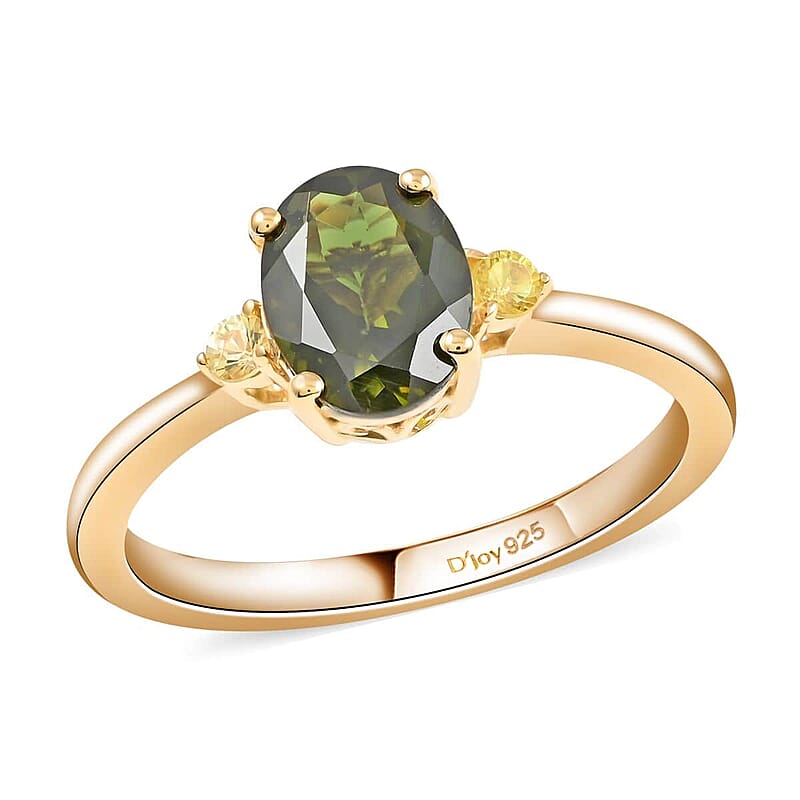 Premium Chrome Tourmaline and Canary Tourmaline Ring in Vermeil Yellow Gold Over Sterling Silver (Size 10.0) 1.25 ctw