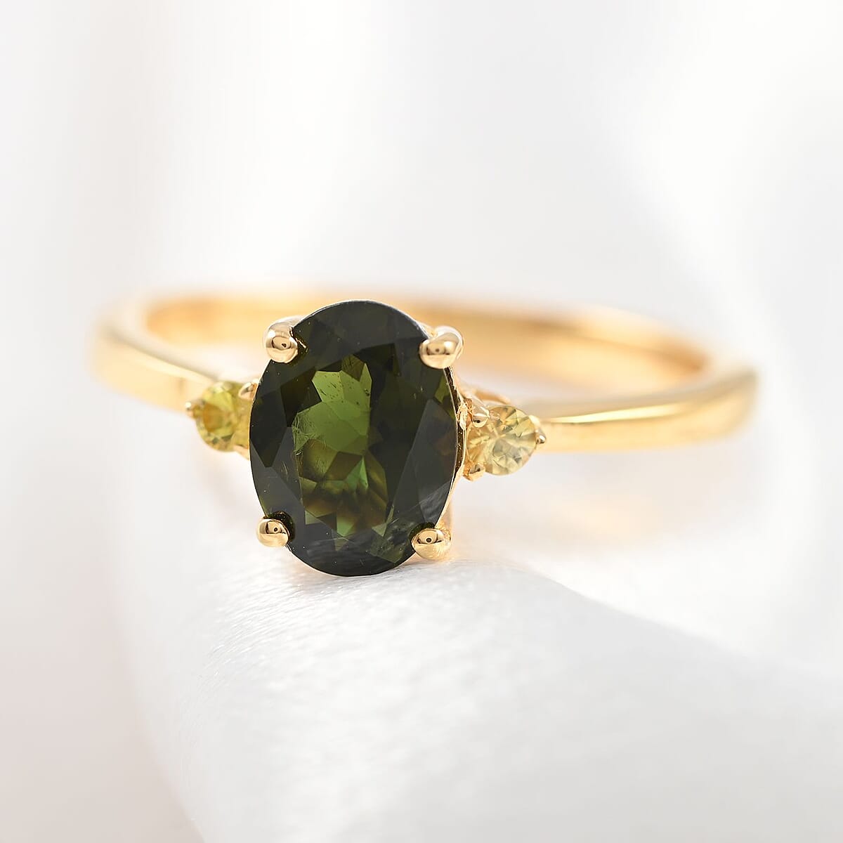Premium Chrome Tourmaline, Canary Tourmaline Ring in Vermeil YG Over Sterling Silver (Size 10.0) 1.25 ctw image number 1