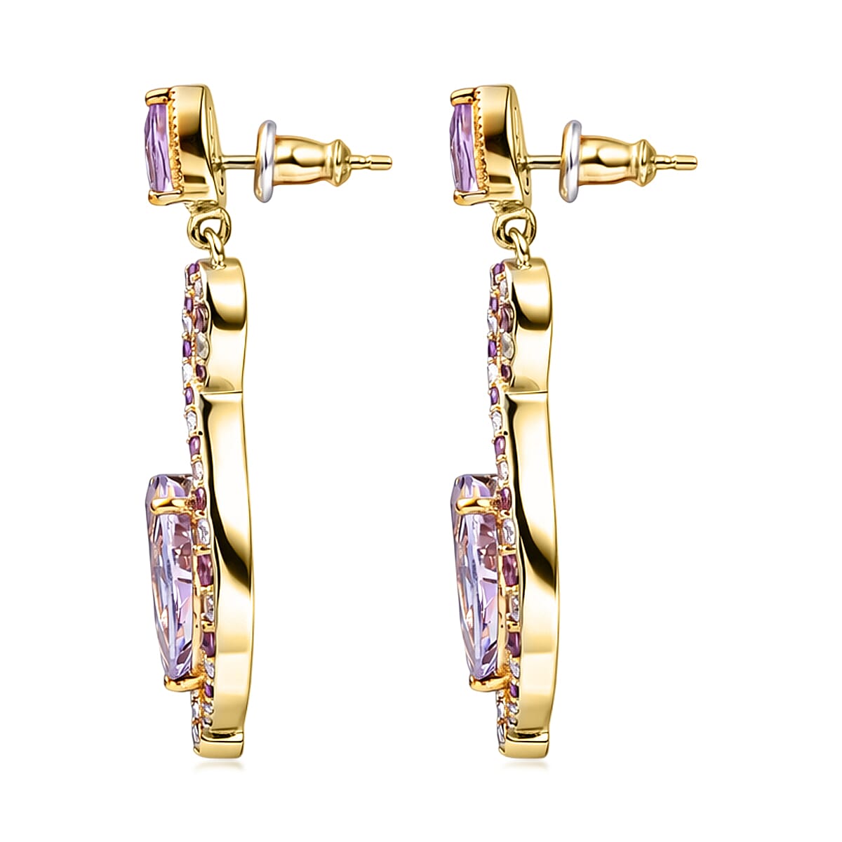 Rose De France Amethyst and Multi Gemstone 7.35 ctw Earrings in 18K Vermeil Yellow Gold Over Sterling Silver