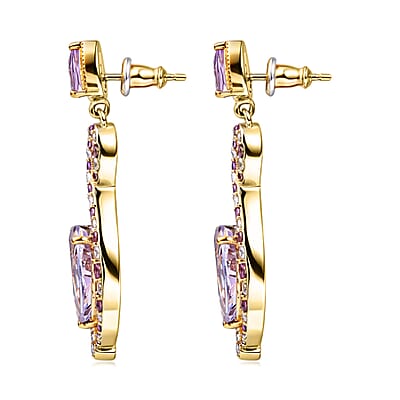 Rose De France Amethyst and Multi Gemstone 7.35 ctw Earrings in 18K Vermeil Yellow Gold Over Sterling Silver