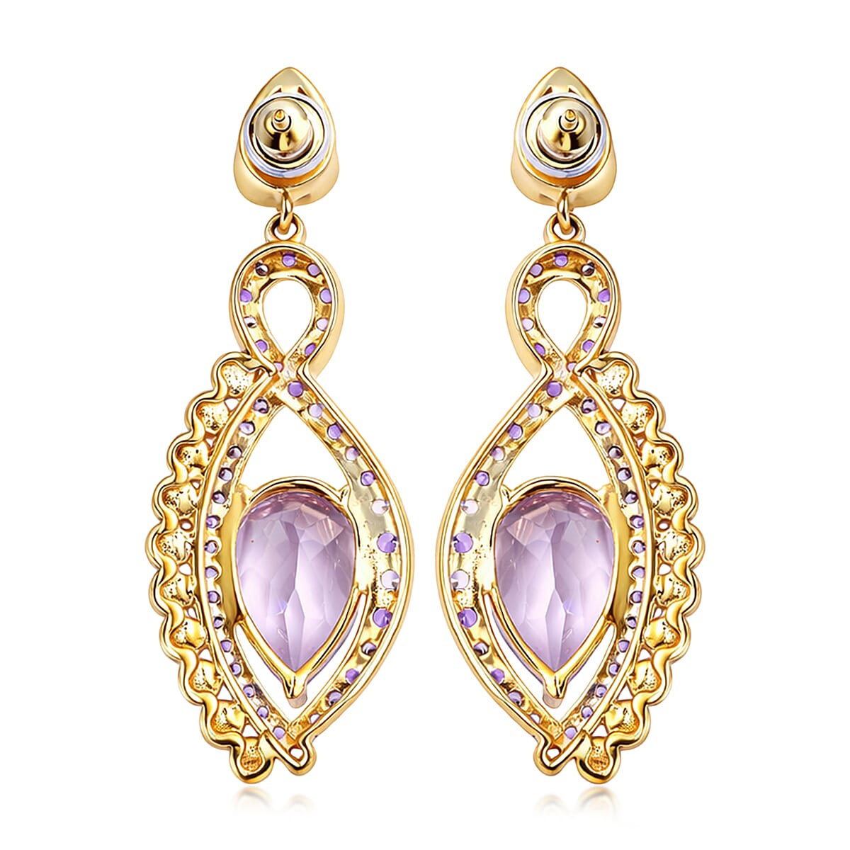 Rose De France Amethyst and Multi Gemstone 7.35 ctw Earrings in 18K Vermeil Yellow Gold Over Sterling Silver