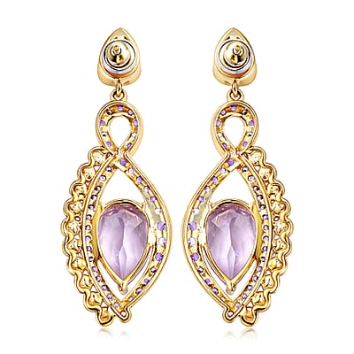 Rose De France Amethyst and Multi Gemstone 7.35 ctw Earrings in 18K Vermeil Yellow Gold Over Sterling Silver