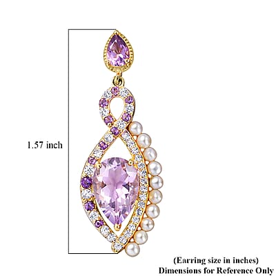Rose De France Amethyst and Multi Gemstone 7.35 ctw Earrings in 18K Vermeil Yellow Gold Over Sterling Silver
