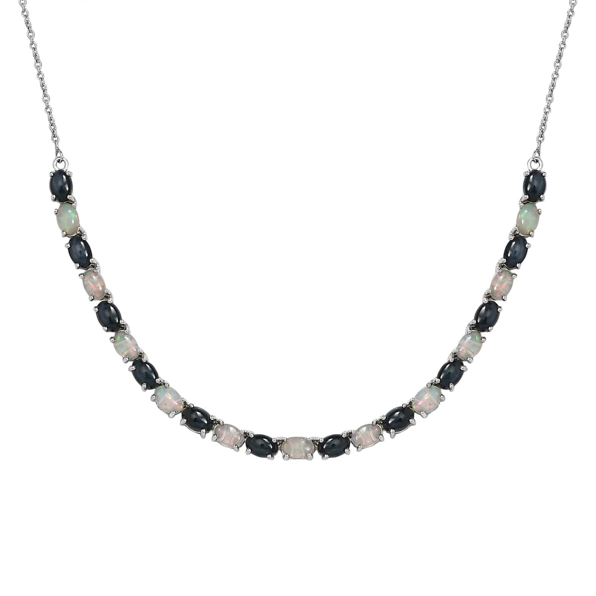 Blue Star Sapphire (DF) and Ethiopian Welo Opal Necklace 18 Inches in Platinum Over Sterling Silver 12.35 ctw image number 0