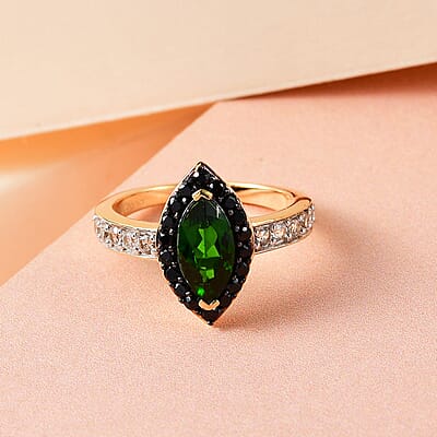 Natural Chrome Diopside and Multi Gemstone Ring in Rhodium & Vermeil Yellow Gold Over Sterling Silver (Size 10.0) 1.75 ctw