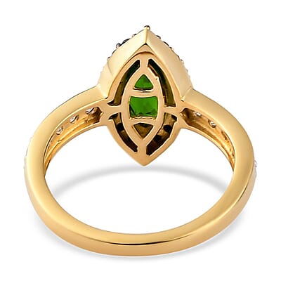 Natural Chrome Diopside and Multi Gemstone Ring in Rhodium & Vermeil Yellow Gold Over Sterling Silver (Size 10.0) 1.75 ctw