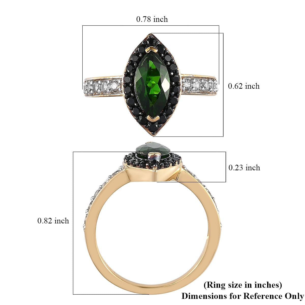 Natural Chrome Diopside and Multi Gemstone Ring in Rhodium & Vermeil Yellow Gold Over Sterling Silver (Size 10.0) 1.75 ctw