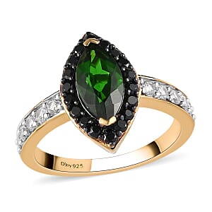 Natural Chrome Diopside and Multi Gemstone Ring in Rhodium & Vermeil Yellow Gold Over Sterling Silver (Size 9.0) 1.75 ctw