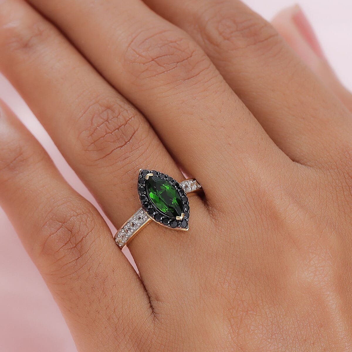 Natural Chrome Diopside and Multi Gemstone Ring in Rhodium & Vermeil Yellow Gold Over Sterling Silver (Size 9.0) 1.75 ctw image number 2