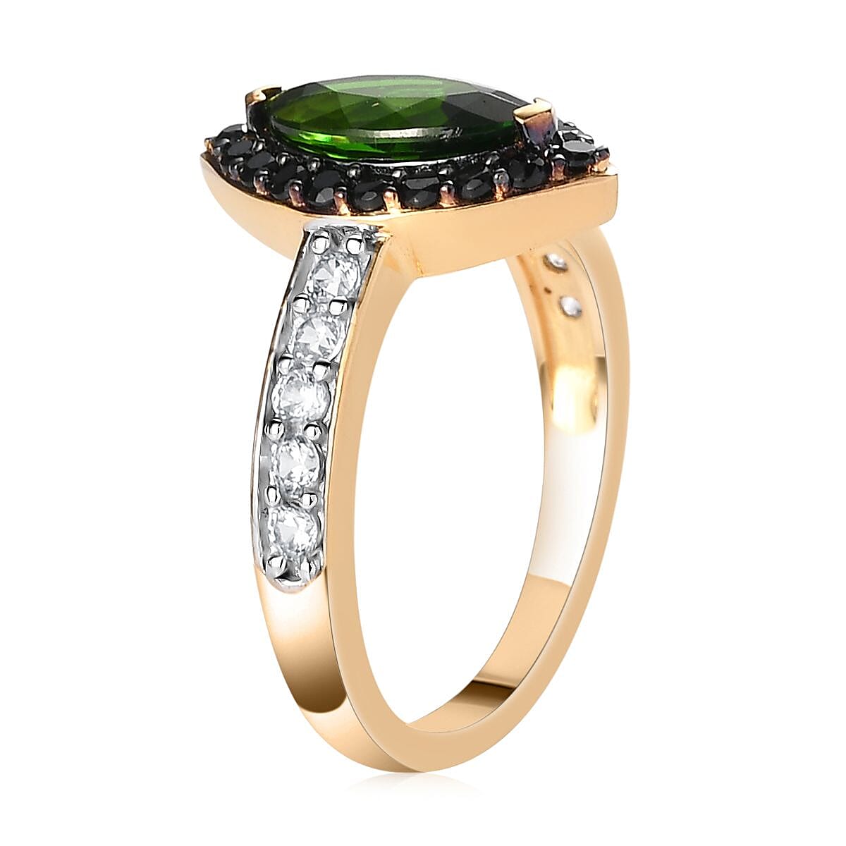 Natural Chrome Diopside and Multi Gemstone Ring in Rhodium & Vermeil Yellow Gold Over Sterling Silver (Size 9.0) 1.75 ctw image number 3