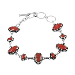 Santa Fe Style Coral Bracelet in Sterling Silver (7-8.0In)