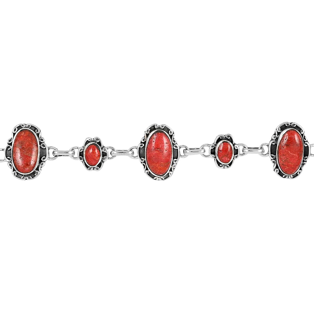Santa Fe Style Coral Bracelet in Sterling Silver (7-8.0In) image number 2