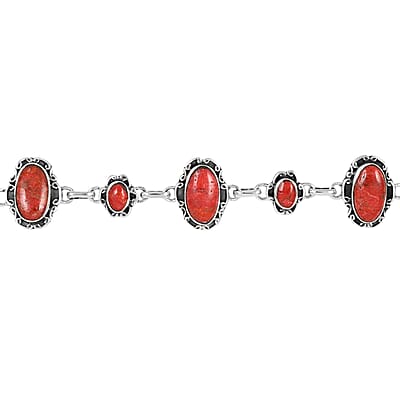Santa Fe Style Coral Bracelet in Sterling Silver (7-8.0In)