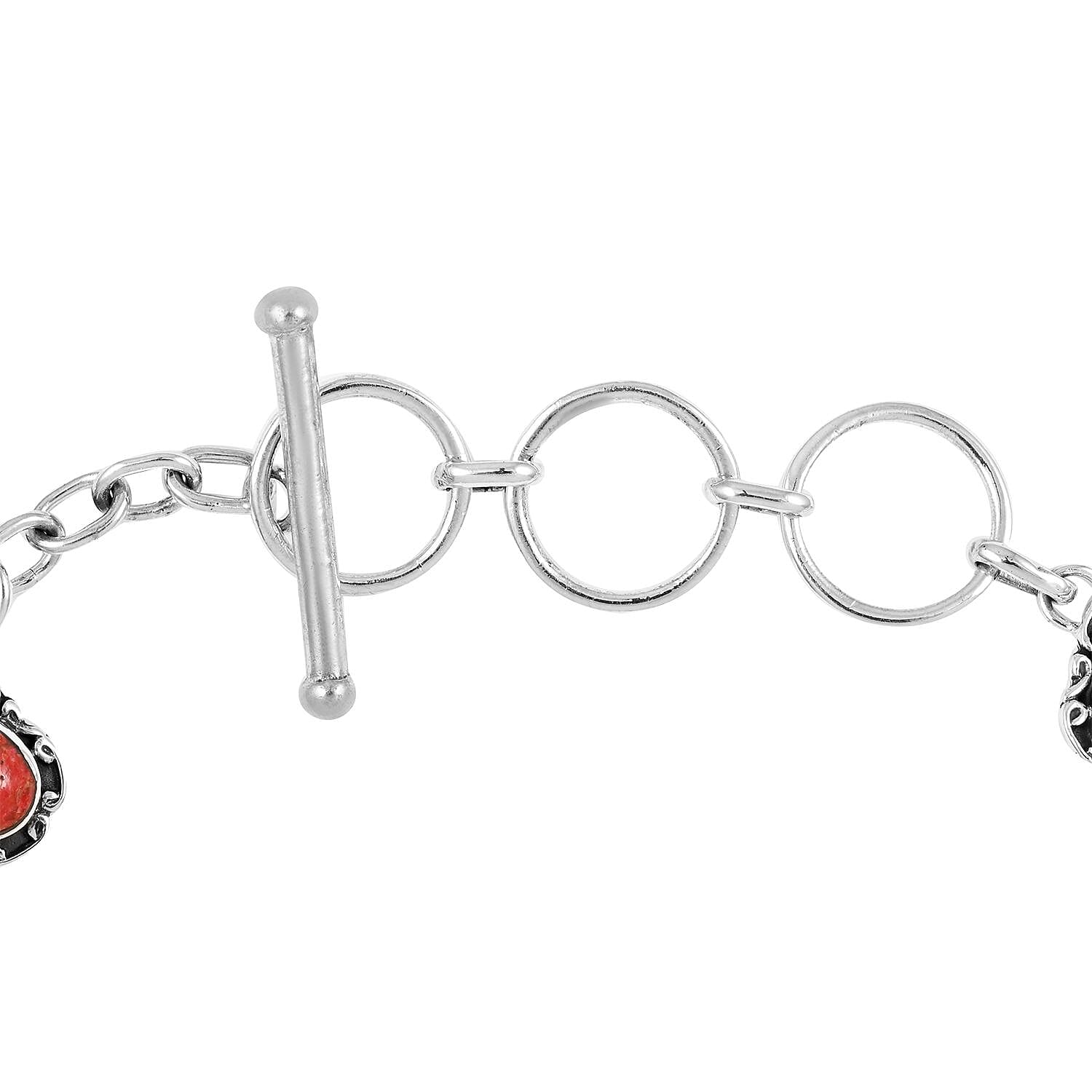 Santa Fe Style Coral Bracelet in Sterling Silver (7-8.0In)