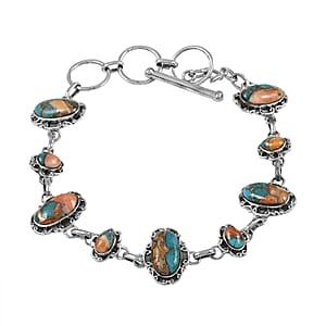 Santa Fe Style Spiny Turquoise Bracelet in Sterling Silver (7-8.0In) 2.00 ctw
