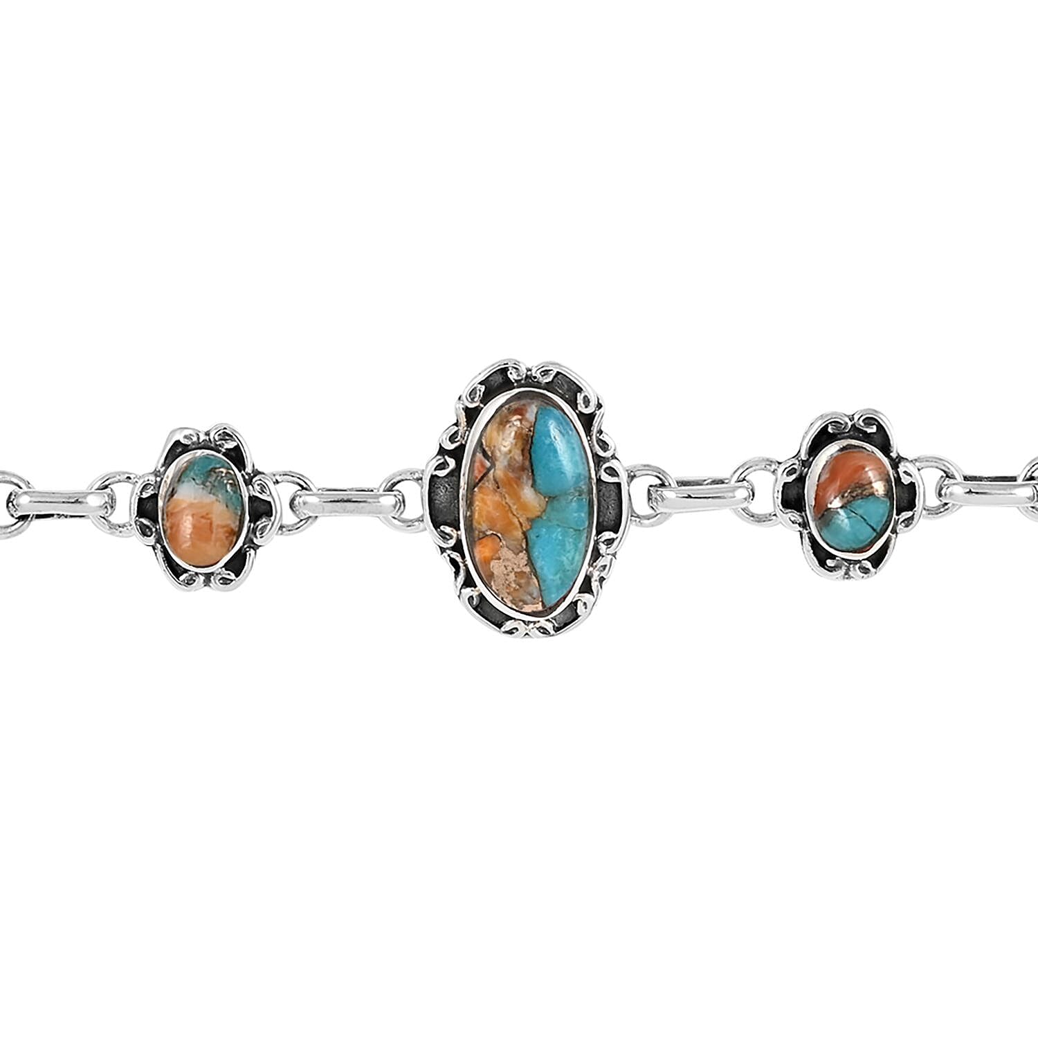 Santa Fe Style Spiny Turquoise Bracelet in Sterling Silver (7-8.0In) 2.00 ctw