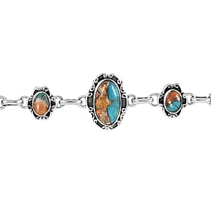 Santa Fe Style Spiny Turquoise Bracelet in Sterling Silver (7-8.0In) 2.00 ctw