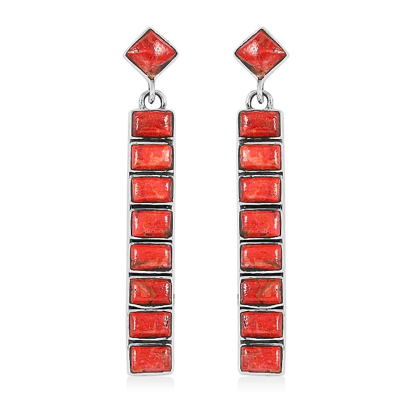 Santa Fe Style Coral Drop Earrings in Sterling Silver