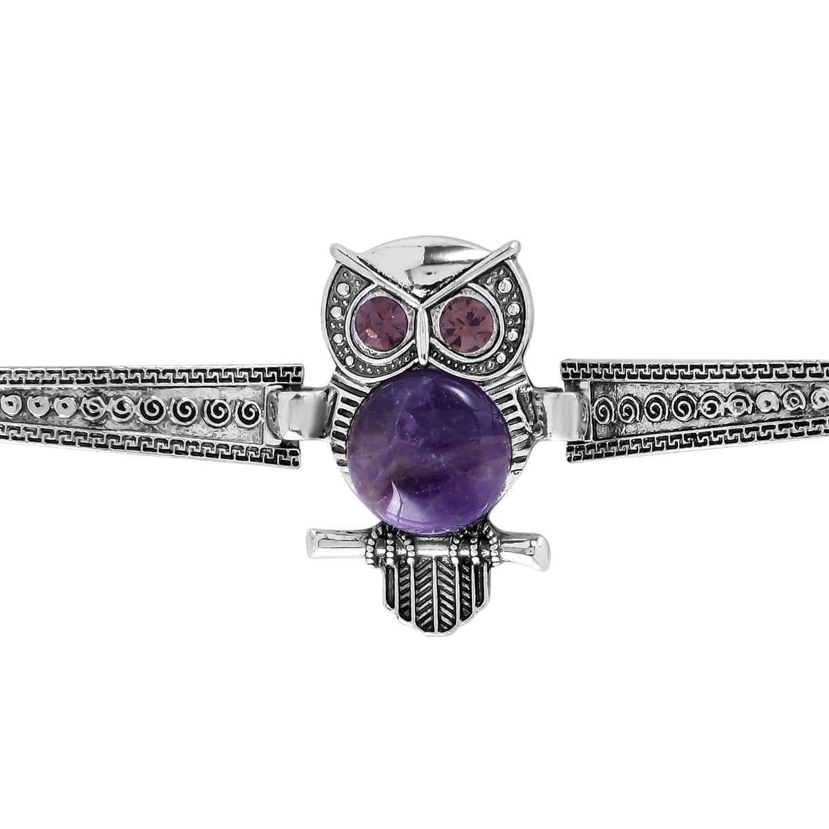 Amethyst, Purple Austrian Crystal Owl Bracelet in Silvertone (7.00 In) 20.00 ctw image number 4