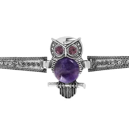 Amethyst, Purple Austrian Crystal Owl Bracelet in Silvertone (7-9In) 20.00 ctw image number 4