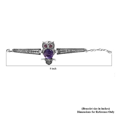 Amethyst, Purple Austrian Crystal Owl Bracelet in Silvertone (7-9In) 20.00 ctw