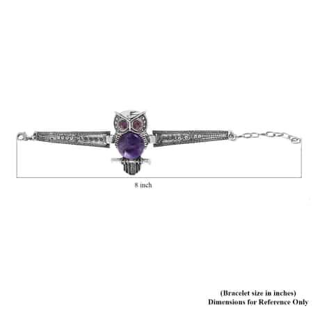 Amethyst, Purple Austrian Crystal Owl Bracelet in Silvertone (7-9In) 20.00 ctw image number 5