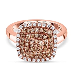 Natural Champagne and White Diamond 0.75 ctw Cluster Ring in Vermeil Rose Gold Over Sterling Silver (Size 11.5)